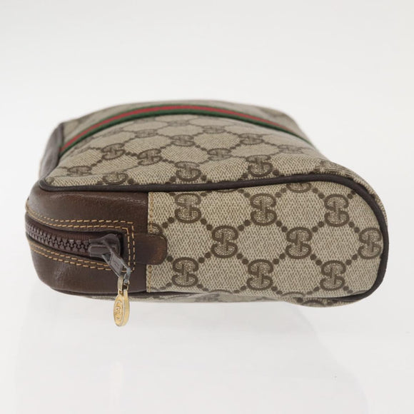 GUCCI GG Supreme Web Sherry Line Clutch Bag PVC Beige Red Auth BA5839