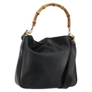 GUCCI Bamboo Hand Bag Leather 2way Black Gold 001 1638 Auth BA5841-1