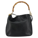 GUCCI Bamboo Hand Bag Leather 2way Black Gold 001 1638 Auth BA5841-13