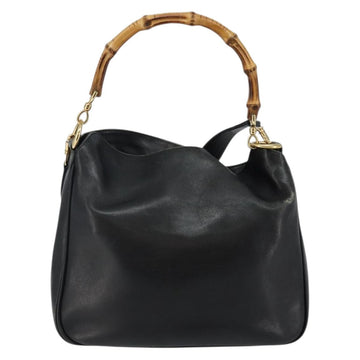 GUCCI Bamboo Hand Bag Leather 2way Black Gold 001 1638 Auth BA5841 - 0