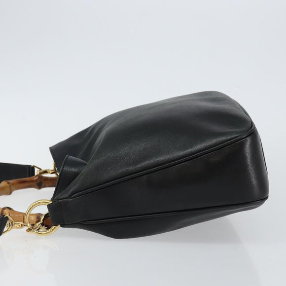 GUCCI Bamboo Hand Bag Leather 2way Black Gold 001 1638 Auth BA5841