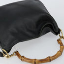 GUCCI Bamboo Hand Bag Leather 2way Black Gold 001 1638 Auth BA5841-6