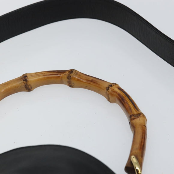 GUCCI Bamboo Hand Bag Leather 2way Black Gold 001 1638 Auth BA5841