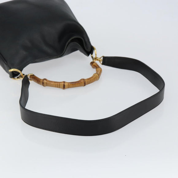 GUCCI Bamboo Hand Bag Leather 2way Black Gold 001 1638 Auth BA5841