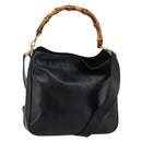 GUCCI Bamboo Hand Bag Leather 2way Black Gold 001 1638 Auth BA5842-1
