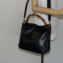 GUCCI Bamboo Hand Bag Leather 2way Black Gold 001 1638 Auth BA5842-22