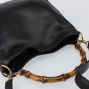 GUCCI Bamboo Hand Bag Leather 2way Black Gold 001 1638 Auth BA5842-6
