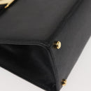 Salvatore Ferragamo Vala Hand Bag Embossed Leather Black Gold Auth BA5845-9