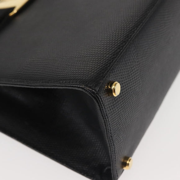 Salvatore Ferragamo Vala Hand Bag Embossed Leather Black Gold Auth BA5845