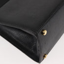 Salvatore Ferragamo Vala Hand Bag Embossed Leather Black Gold Auth BA5845-15