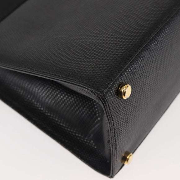 Salvatore Ferragamo Vala Hand Bag Embossed Leather Black Gold Auth BA5845