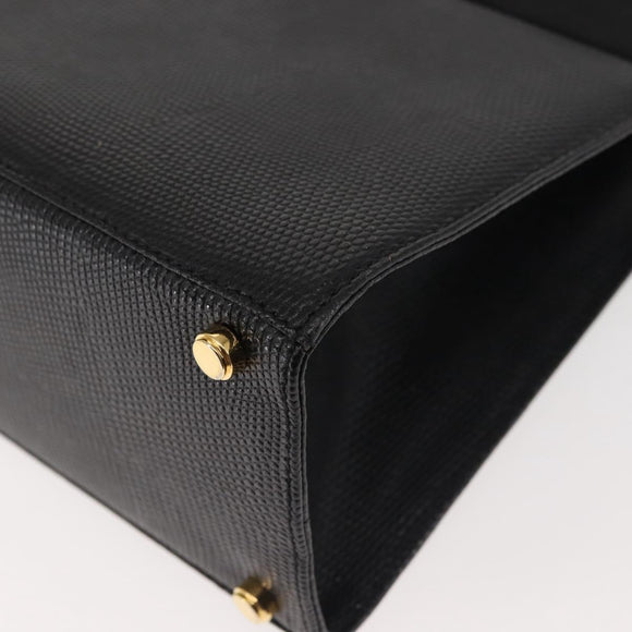 Salvatore Ferragamo Vala Hand Bag Embossed Leather Black Gold Auth BA5845