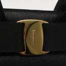 Salvatore Ferragamo Vala Hand Bag Embossed Leather Black Gold Auth BA5845-10