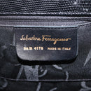 Salvatore Ferragamo Vala Hand Bag Embossed Leather Black Gold Auth BA5845-12