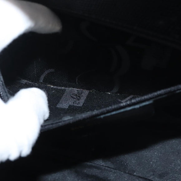 Salvatore Ferragamo Vala Hand Bag Embossed Leather Black Gold Auth BA5845