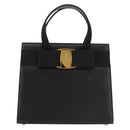 Salvatore Ferragamo Vala Hand Bag Embossed Leather Black Gold Auth BA5845-13