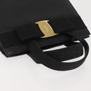 Salvatore Ferragamo Vala Hand Bag Embossed Leather Black Gold Auth BA5845-6
