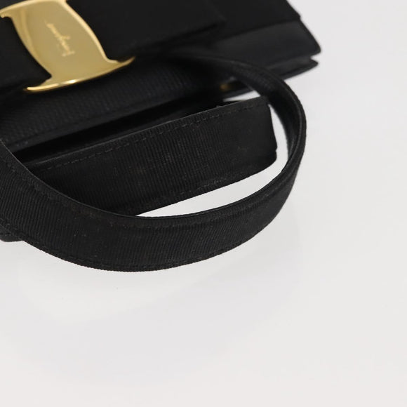 Salvatore Ferragamo Vala Hand Bag Embossed Leather Black Gold Auth BA5845