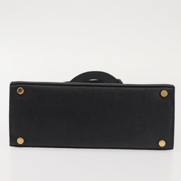 Salvatore Ferragamo Vala Hand Bag Embossed Leather Black Gold Auth BA5845