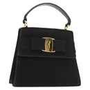 Salvatore Ferragamo Vala Hand Bag Suede Black Gold Auth BA5846-1