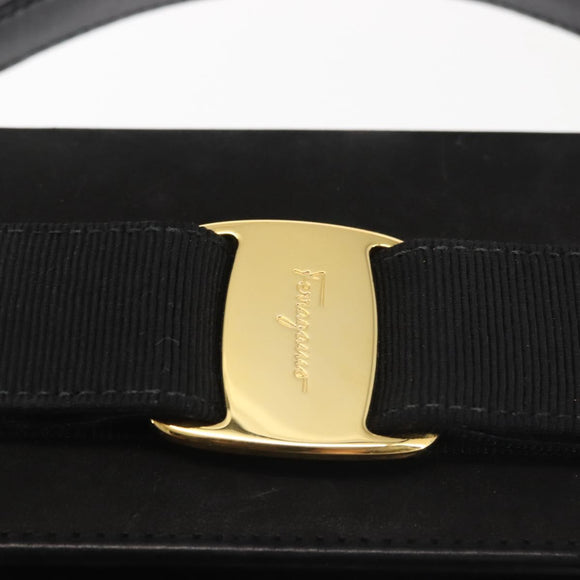 Salvatore Ferragamo Vala Hand Bag Suede Black Gold Auth BA5846