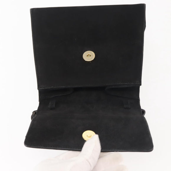 Salvatore Ferragamo Vala Hand Bag Suede Black Gold Auth BA5846