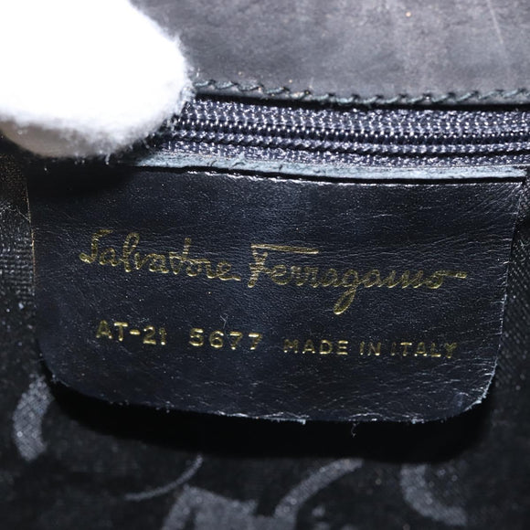 Salvatore Ferragamo Vala Hand Bag Suede Black Gold Auth BA5846