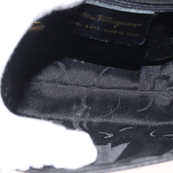 Salvatore Ferragamo Vala Hand Bag Suede Black Gold Auth BA5846