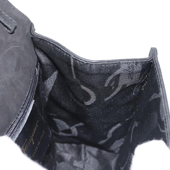 Salvatore Ferragamo Vala Hand Bag Suede Black Gold Auth BA5846