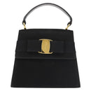 Salvatore Ferragamo Vala Hand Bag Suede Black Gold Auth BA5846-13