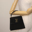 Salvatore Ferragamo Vala Hand Bag Suede Black Gold Auth BA5846-21