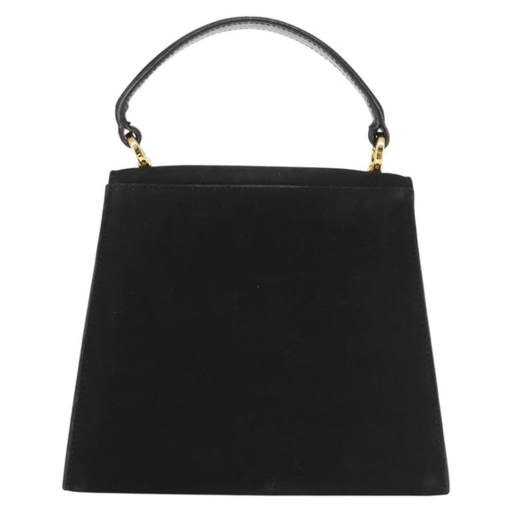 Salvatore Ferragamo Vala Hand Bag Suede Black Gold Auth BA5846