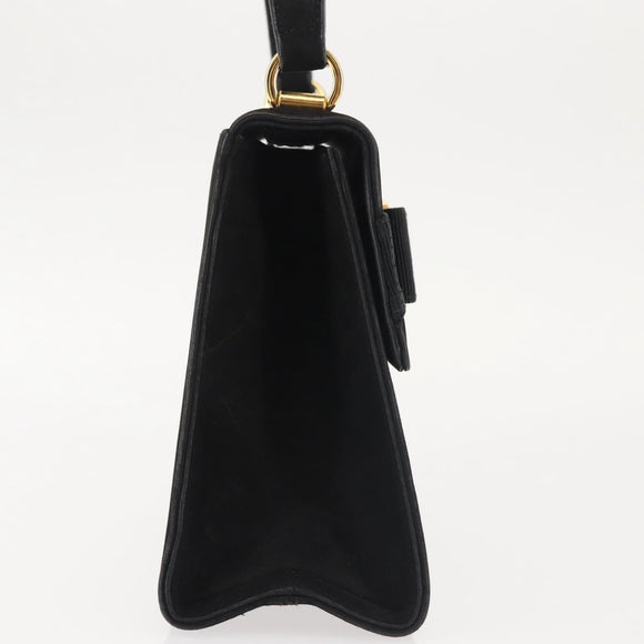 Salvatore Ferragamo Vala Hand Bag Suede Black Gold Auth BA5846