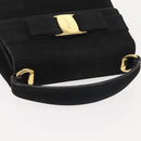 Salvatore Ferragamo Vala Hand Bag Suede Black Gold Auth BA5846-6