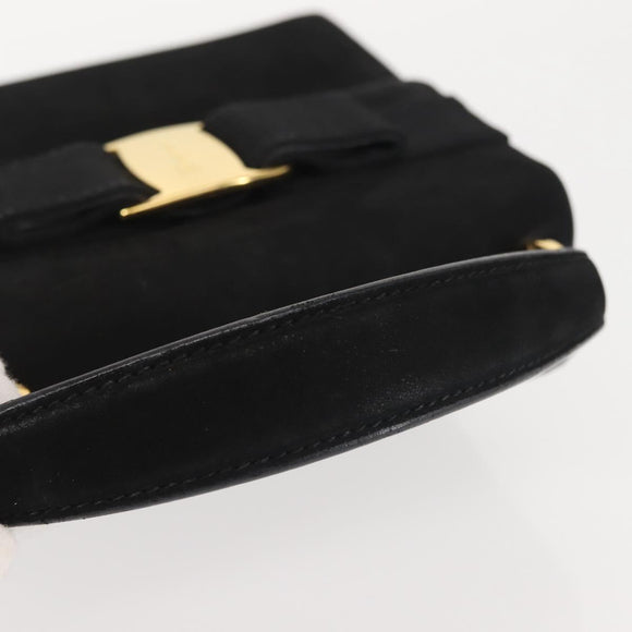 Salvatore Ferragamo Vala Hand Bag Suede Black Gold Auth BA5846