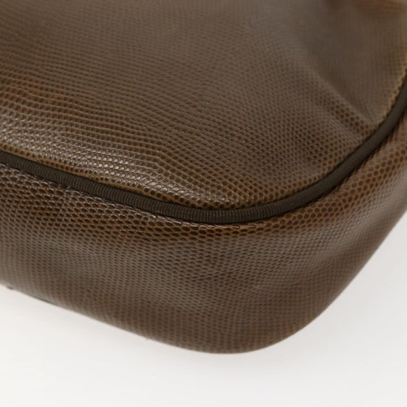 Salvatore Ferragamo Vala Shoulder Bag Embossed Leather Brown Gold Auth BA5847