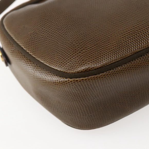 Salvatore Ferragamo Vala Shoulder Bag Embossed Leather Brown Gold Auth BA5847