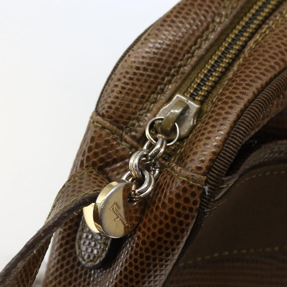 Salvatore Ferragamo Vala Shoulder Bag Embossed Leather Brown Gold Auth BA5847