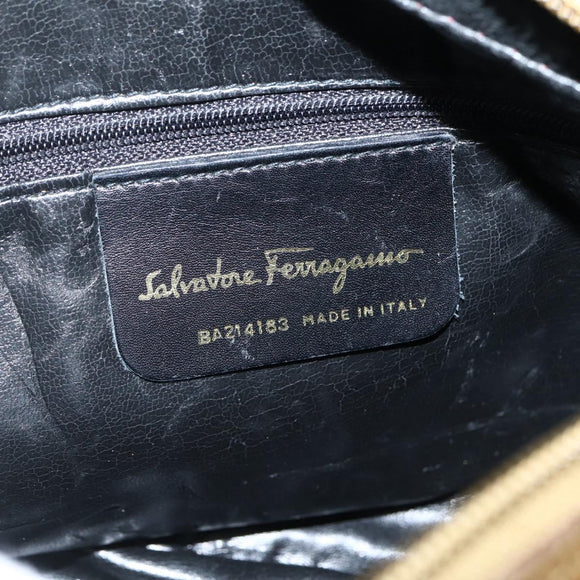 Salvatore Ferragamo Vala Shoulder Bag Embossed Leather Brown Gold Auth BA5847