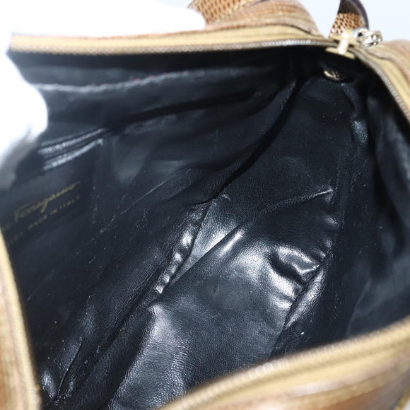 Salvatore Ferragamo Vala Shoulder Bag Embossed Leather Brown Gold Auth BA5847