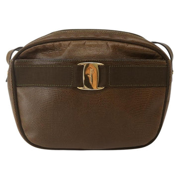 Salvatore Ferragamo Vala Shoulder Bag Embossed Leather Brown Gold Auth BA5847 - 0