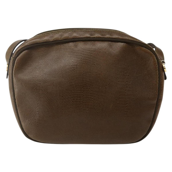 Salvatore Ferragamo Vala Shoulder Bag Embossed Leather Brown Gold Auth BA5847