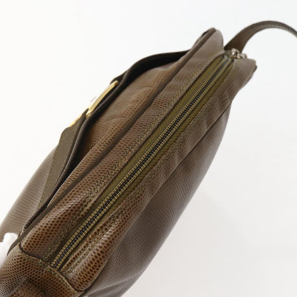 Salvatore Ferragamo Vala Shoulder Bag Embossed Leather Brown Gold Auth BA5847