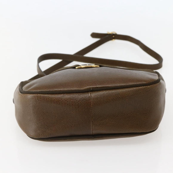 Salvatore Ferragamo Vala Shoulder Bag Embossed Leather Brown Gold Auth BA5847