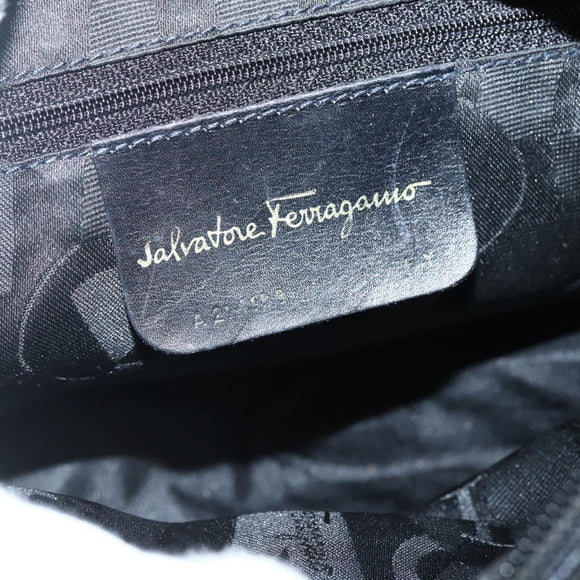 Salvatore Ferragamo Vala Shoulder Bag Leather Black Gold Auth BA5848