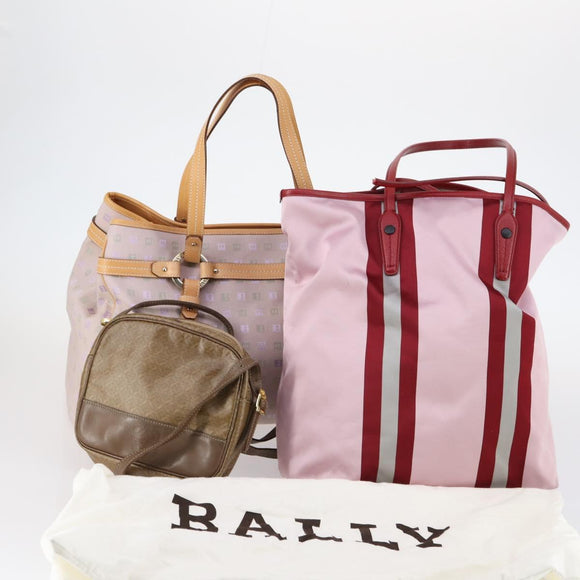 BALLY Loewe Shoulder Bag Canvas PVC Nylon 3Set Pink Brown Auth BA5852