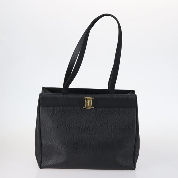 Salvatore Ferragamo Gancini Bag Vinyl Leather 3Set Black Navy Auth BA5853