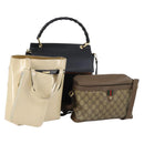 GUCCI GG Supreme Shoulder Bag PVC Leather 3Set Beige Black Auth BA5854-1