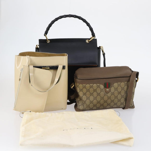 GUCCI GG Supreme Shoulder Bag PVC Leather 3Set Beige Black Auth BA5854