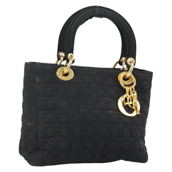 Christian Dior Canage Hand Bag Nylon Black Gold Auth BA5864